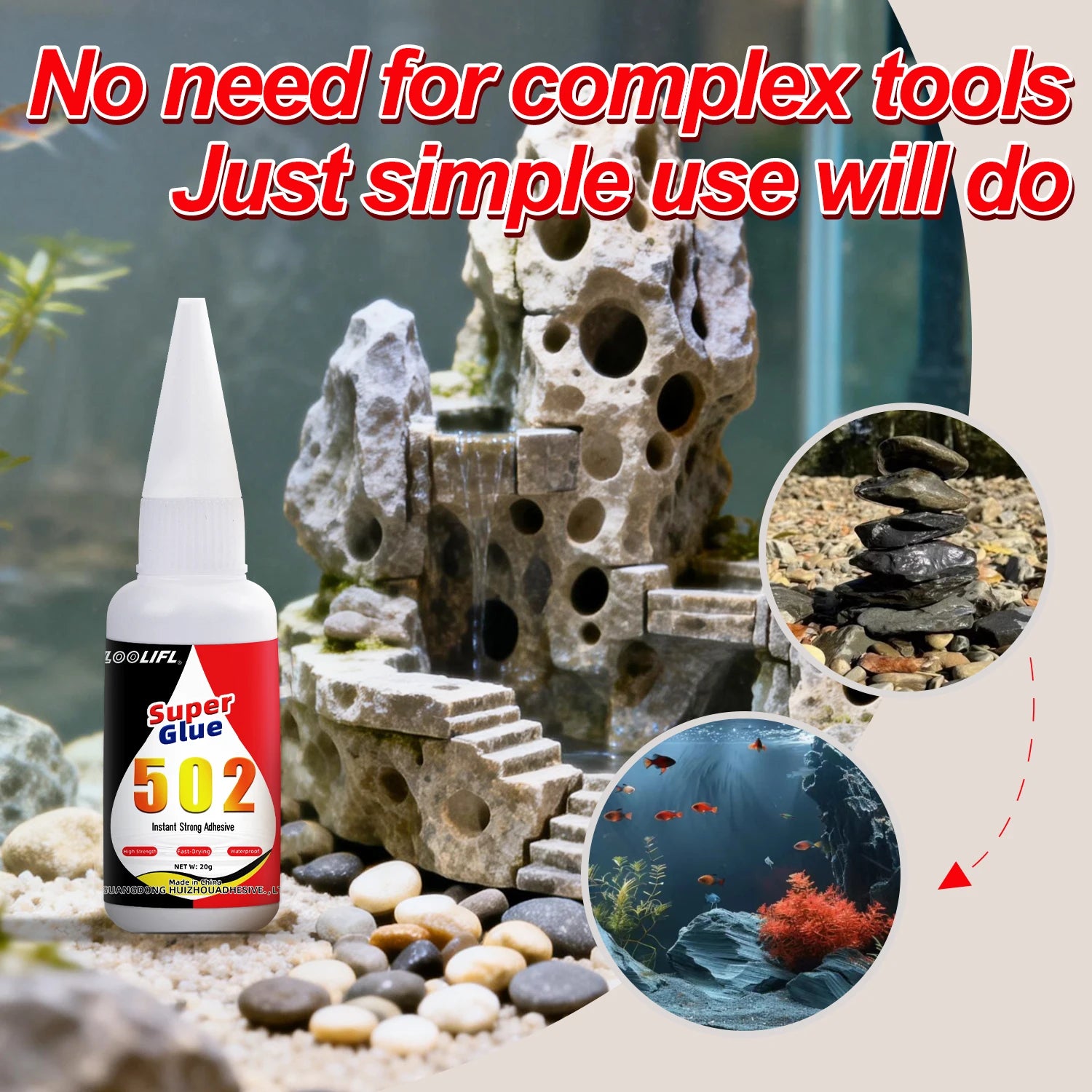 LOOLIFL 502 Super Glue Instant Strong Adhesive for Stone Marble Granite Rock Crafts Repair Quick Drying Clear Glue