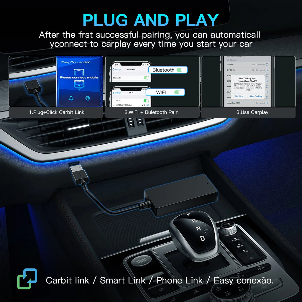 Carbitlink Smartlink Phonelink Easy connect to Wireless CarPlay Android Auto Smart Box car play Hongqi Baic Jetour Geely Chery