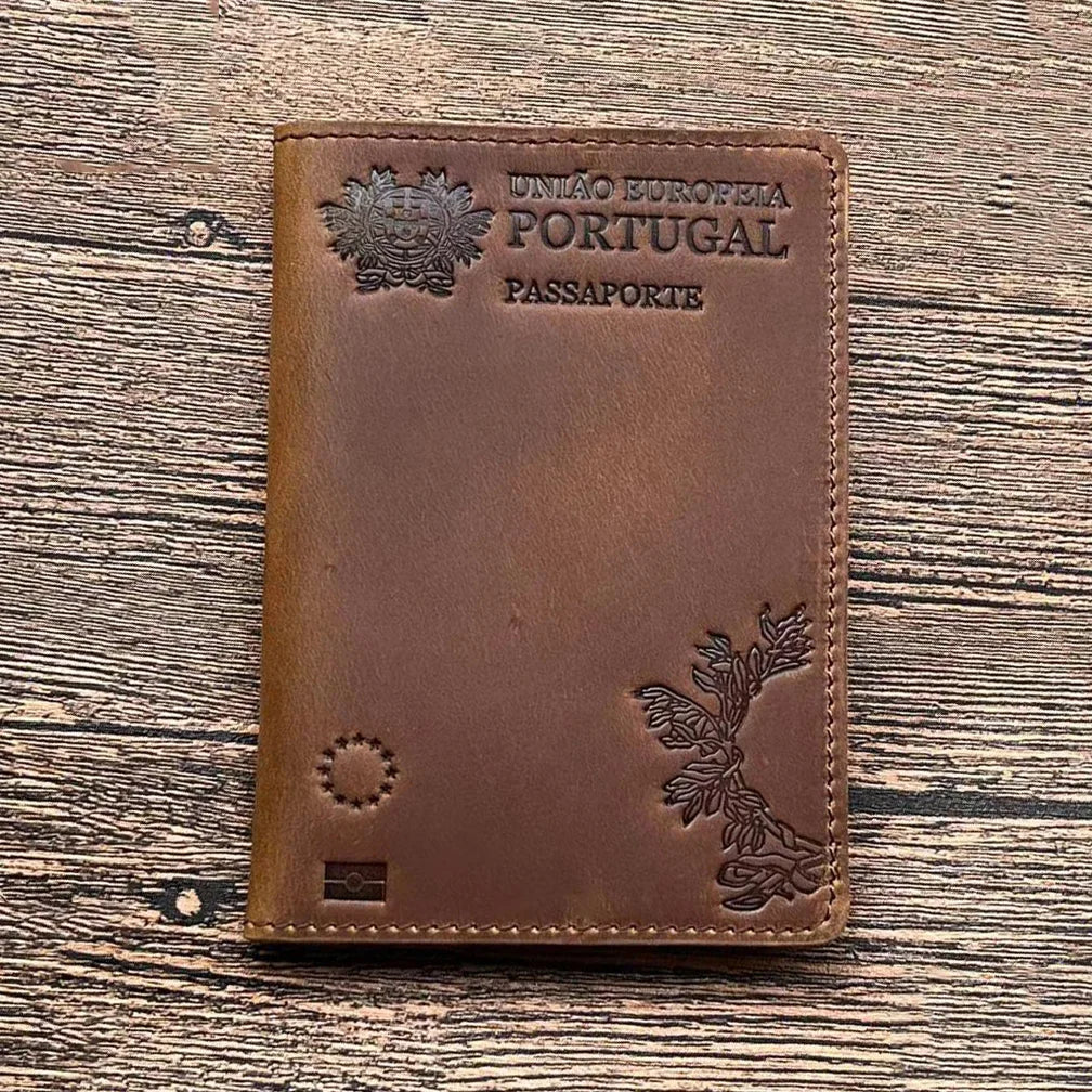 Unisex Genuine Leather Passport Cover Portugal Retro Cow Portuguese Passport Holder Protector Case Travel Wallet