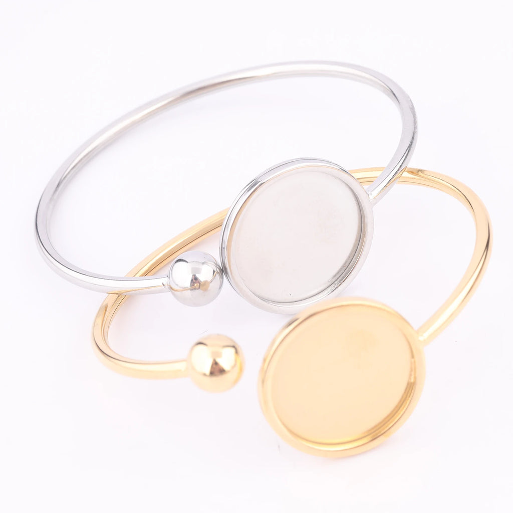 2pcs Stainless Steel 55mm Bendable Cuff Bracelet Base Blanks Gold Plated 20mm cabochon Bangle bezel settings for jewelry making