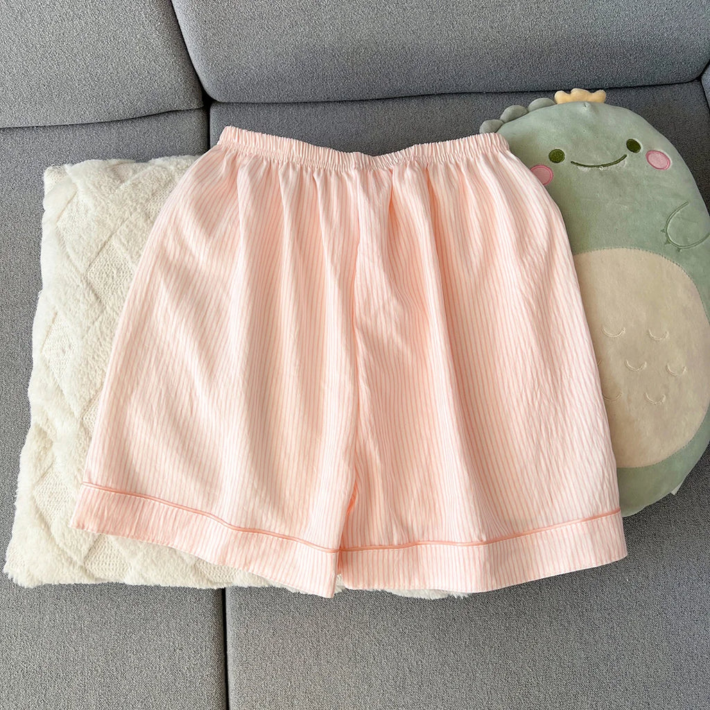 Women's Summer Pajamas, Thin Striped Pattern Short-Sleeved Shorts, Sweet and Cute, Can Be Worn Outside in Summer, Two-Piece Home Wear Set