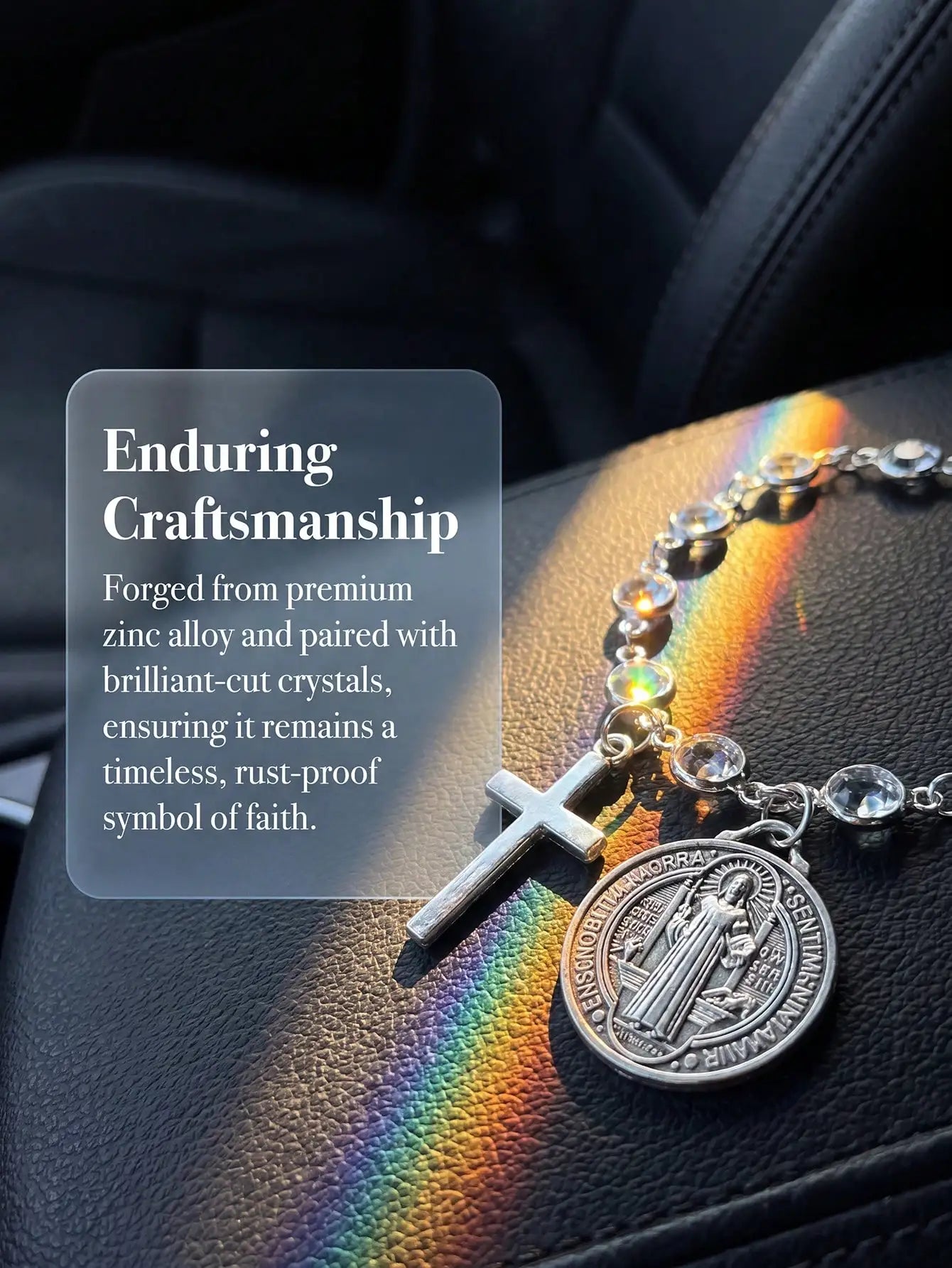 St Benedict Medal Cross Car Charm Blessed Travel Safety Amulet Religious Protective Car Interior Hanging Ornament Auto Steering Wheel Decor Handbag Charm For Women Perfect Christmas Thanksgiving New Car Gift For Family Friend