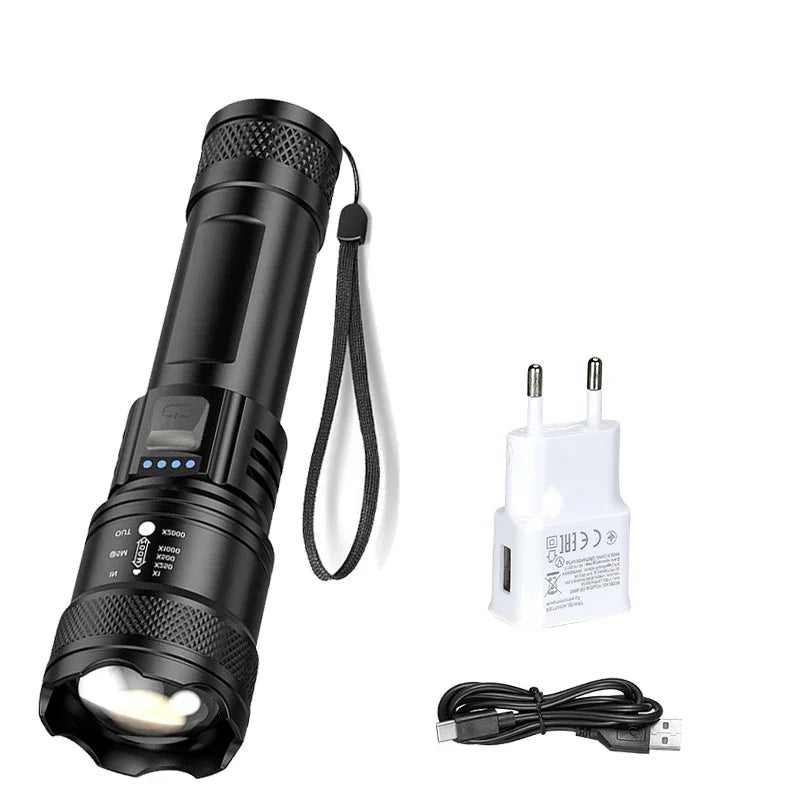 Super Bright Flashlight USB Rechargeable LED Long Range Tactical Torch Outdoor Waterproof Emergency Camping Fishing Lantern