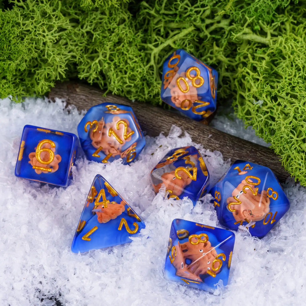 Cusdie Animal DnD Dices Cute Resin 7Pcs Various D4 D6 D8 D10 D% D12 D20  Polyhedral Dice Set for D&D Role Playing Board Games