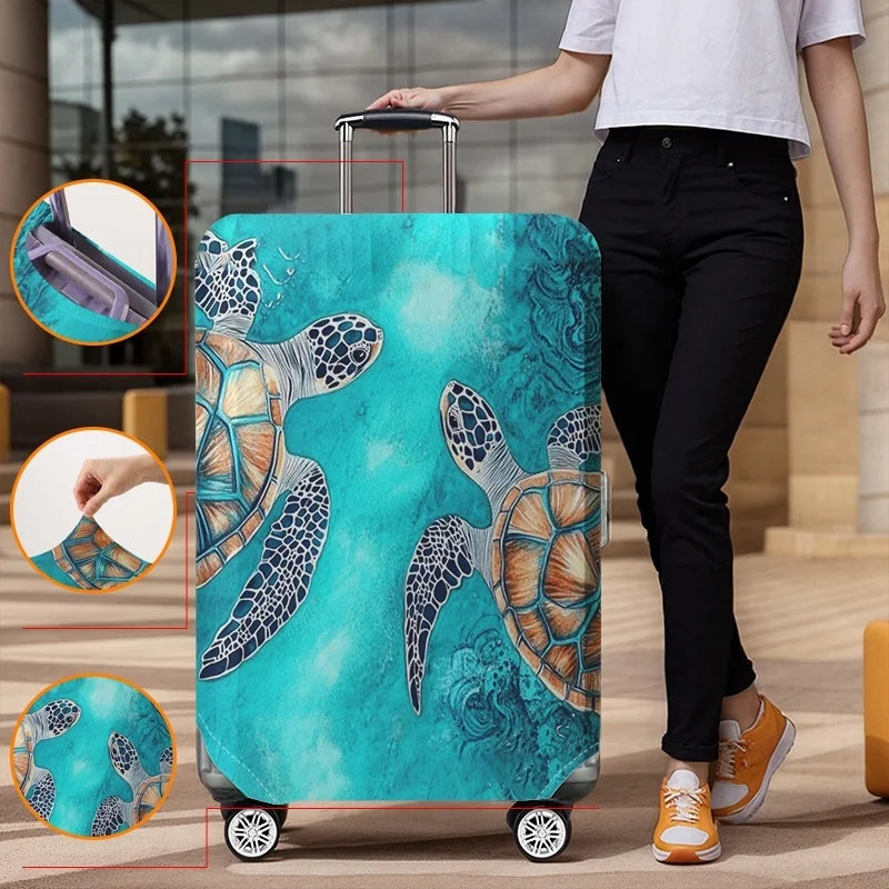 Double turtle deep-sea pattern luggage protection cover, suitable for 18-32 inch luggage covers, luggage handle gloves, travel a