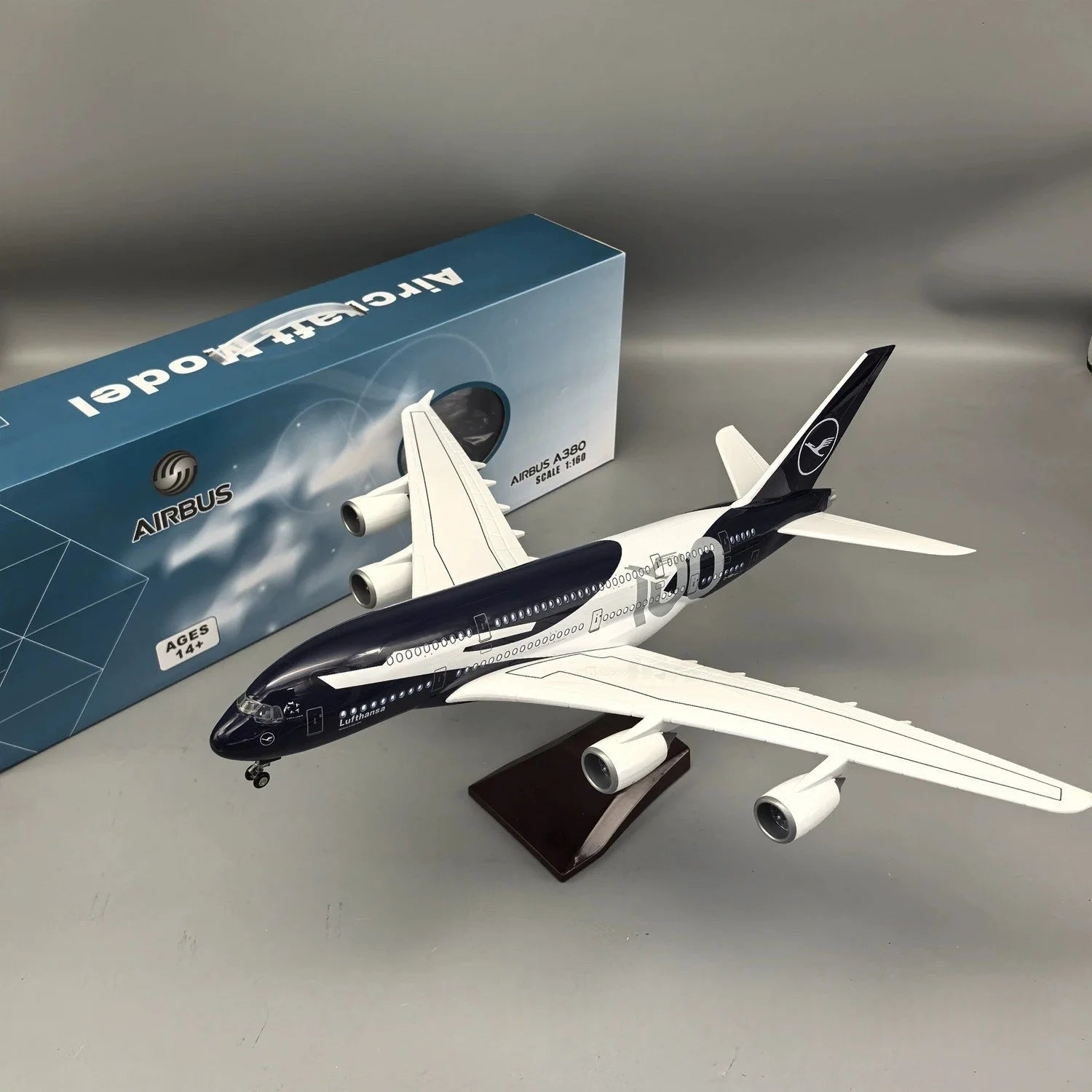 46cm Lufthansa A380100th Anniversary Airplanes Model 1/160 Scale Plane Aircraft Resin with Wheel Light Souvenir Hobby Collection