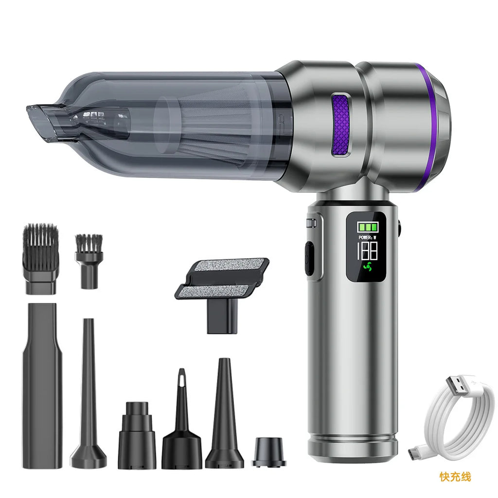 Strong Suction Car Vacuum Cleaner Brushless Motor Digital Display One-Click Detachable Dust Cup Portable Auto Household Duster
