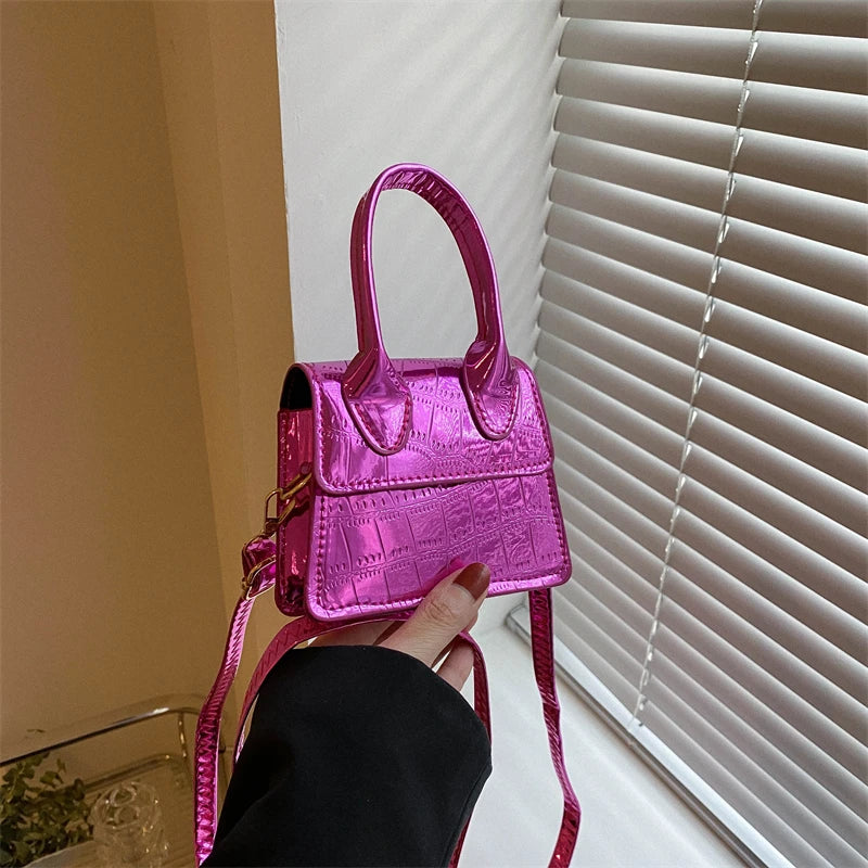 Fashionable Candy Colored Stone Texture Shiny Small Square Bag Flip Cover Shoulder Slanted Bag Lipstick Pouch Daily Commute