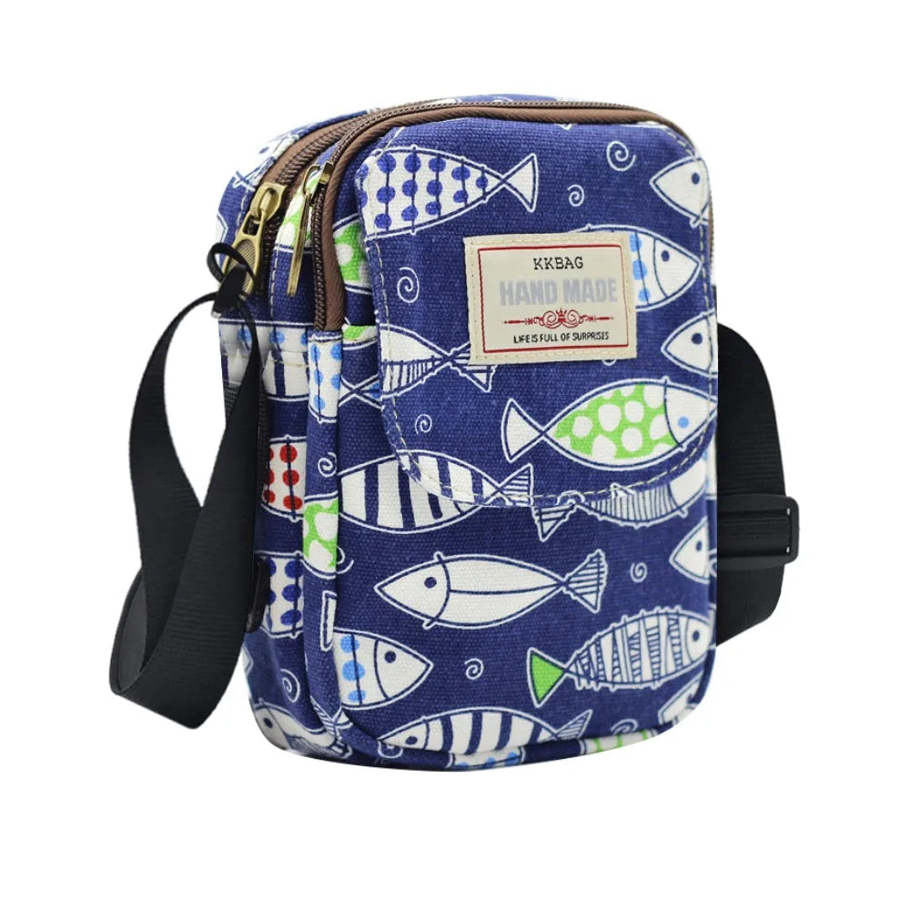 Cartoon Printed Shoulder Handbag Oxford Cloth Square Crossbody Messenger Bags Large Capacity Cosmetic Bag
