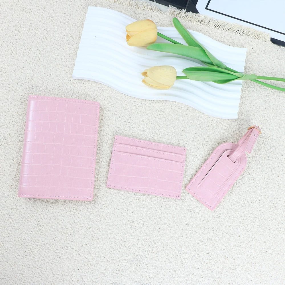 Customized name PU leather luggage tag card case passport case combination card case anti-theft travel suitcase accessories