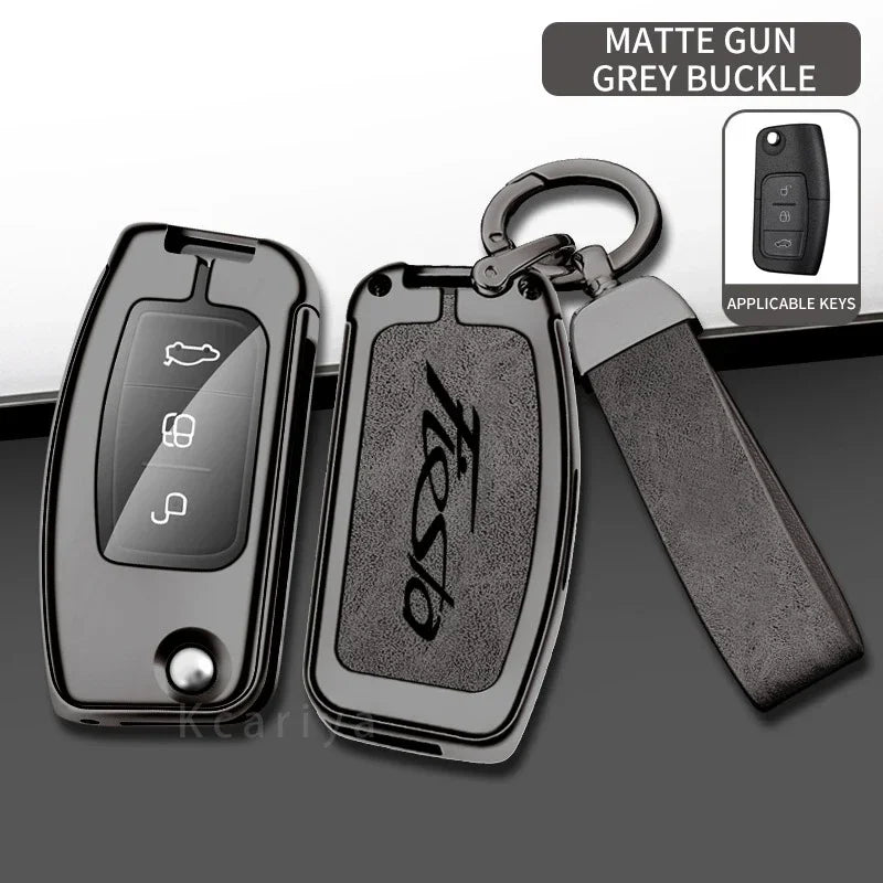 New Auto TPU Zinc Alloy Key Case Bag For Ford Fiesta Logo Car Key Chain Car Metal Key Shell Car Interior Decoration Accessories