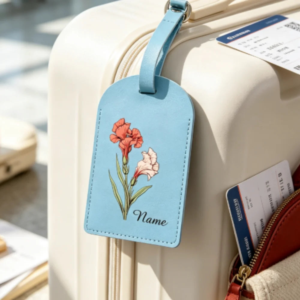 Custom Japanese Flower PU Leather Luggage Tag, Personalized Custom Name Travel ID Label Christmas Gifts for Family Members