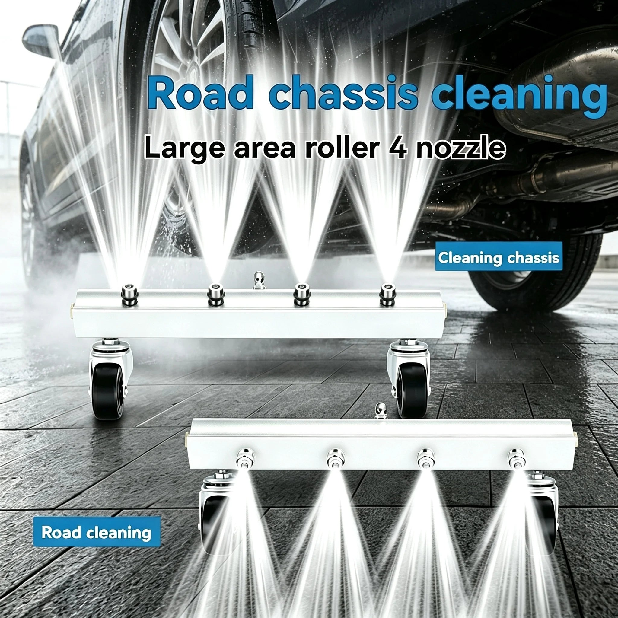 Wheeled Undercarriage Washer 4 Spray Nozzles Pressure Washer Chassis Cleaner 1/4 Quick Plug Car Under Frame Cleaning Accessory