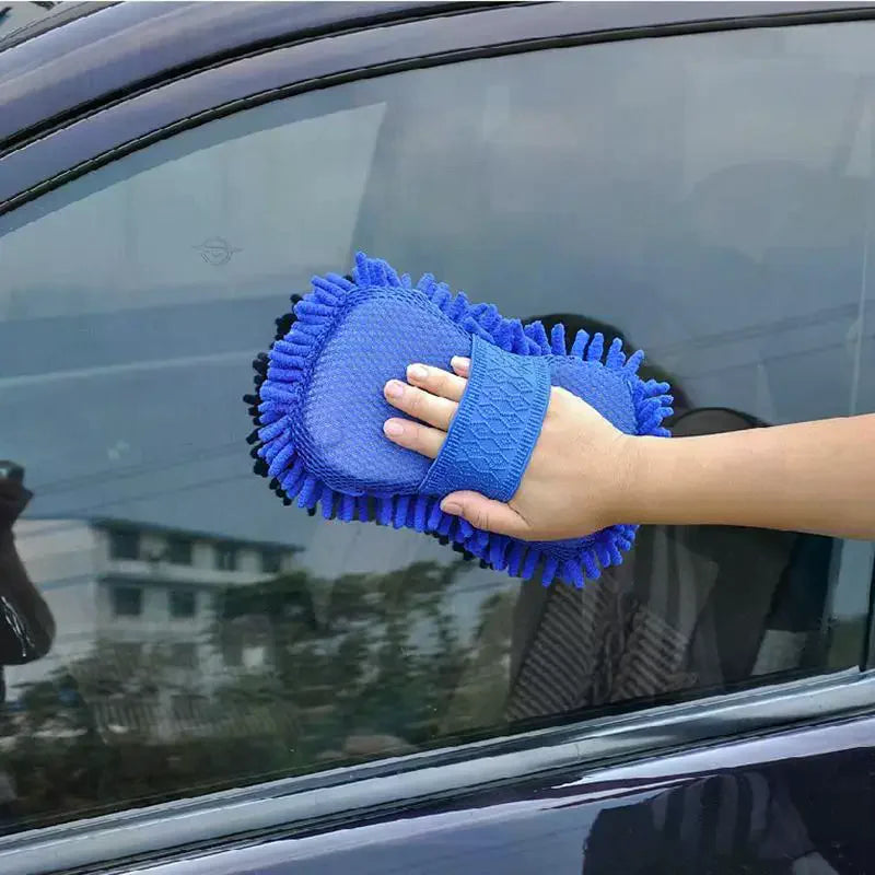 1/2Pcs Blue Microfiber Chenille Car Wash Kit, Auto Cleaning Sponge Pad Washing Glove Towel, Essential Auto Detailing Accessories