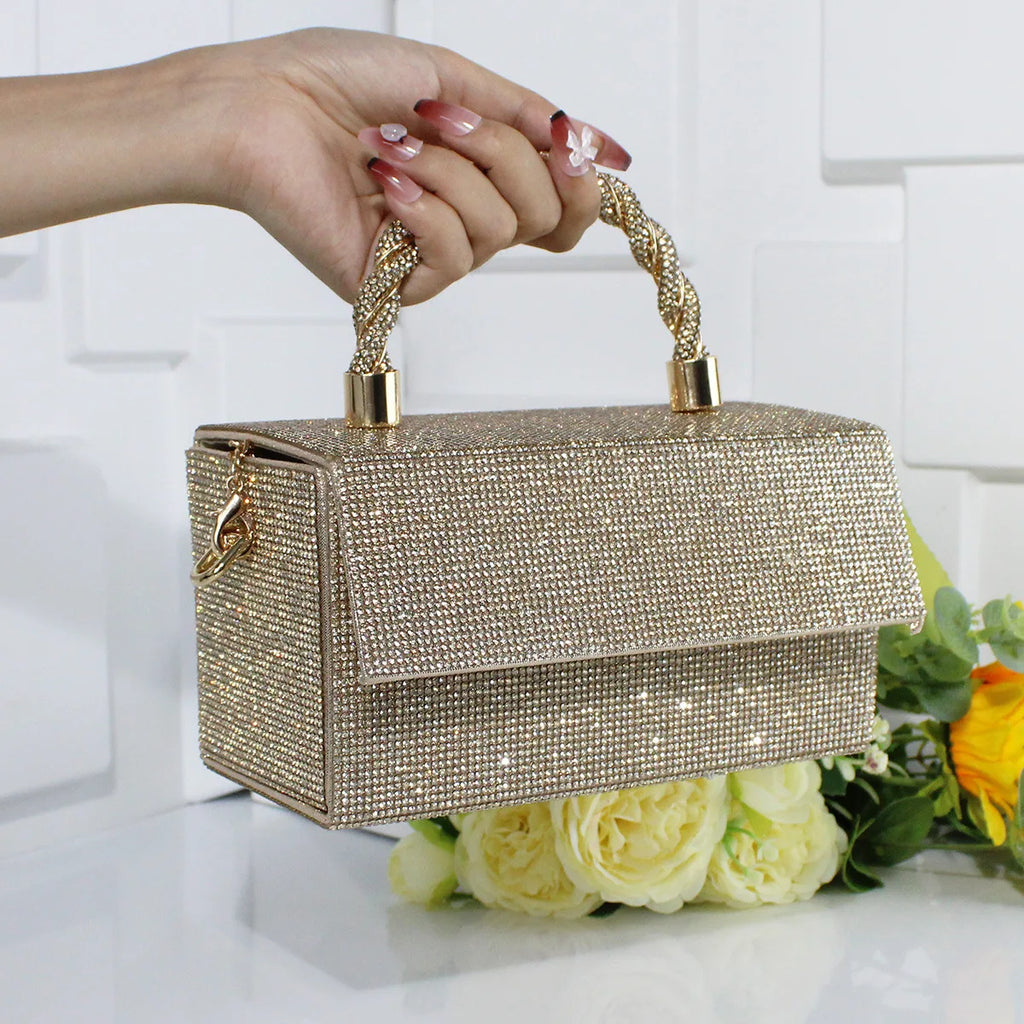 High-end fashion diamond-encrusted shiny women's dinner bag exquisite versatile dress bag temperament chain square bag