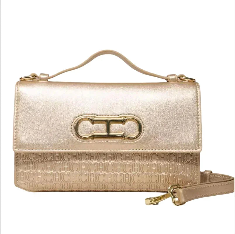 CH Premium Leather Handbag Monogram Embossing Metallic Clasp Portable Handle Structured Silhouette Ideal Office Evening Events