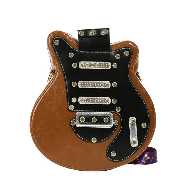 Fashion Guitar Shape Bag Hard PU Purse for Women Rivet Personality Design Popular Crossbody Shoulder Backpack Handbag
