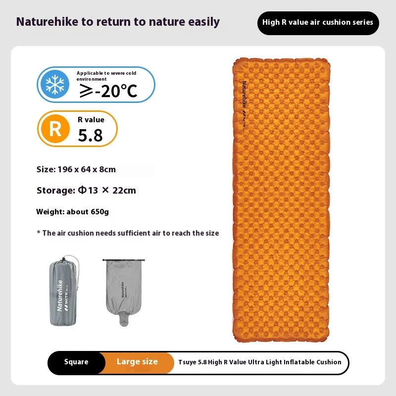 Naturehike R5.8 Ultralight Inflatable Mat Outdoor Camping Tent Portable Folding Moisture-proof Sleeping Pad Warm Air Mattress