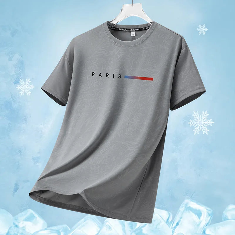 Summer Outdoor Mountaineering Hiking Sweat Absorbing Quick Drying Ice Silk T-shirt Fashion Trend Round Neck Short Sleeve T-shirt