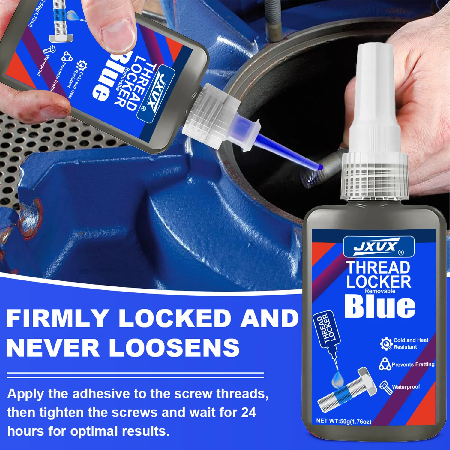 Medium Strength Threadlocker Impact-Resistant, Anti-Loosening, Anti-Slip, Rust-Proof Agent Removable Anaerobic Quick-Drying Epoxy Adhesive for Screws and Nuts,Anti-Loosening, Suitable for All Hardware Threaded Assembli