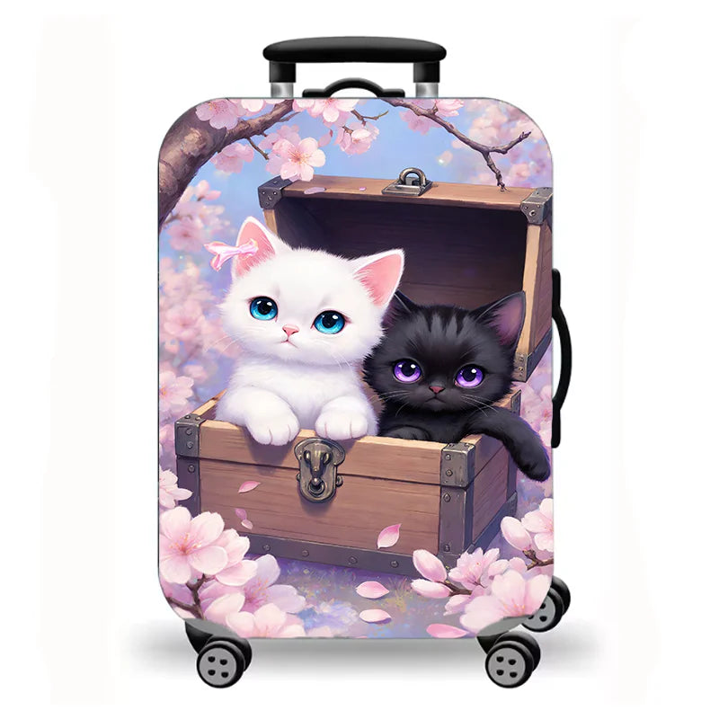 Luggage Cover, Cute Cartoon Cat Kitten Fantasy Print Stretch Suitcase Protector, Washable Anti-Scratch Travel Baggage Cover