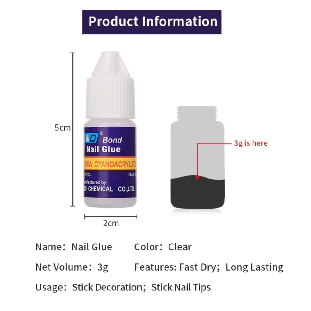 1Set*3g Fast Drying Bond Nail Glue for False Nail Tips Strong Adhesive Glue Professional Acrylic Art Nail Rhinestone Glue Gel &*