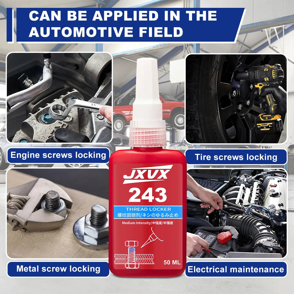 243 Threadlocker Medium Strength -Thread Locking Agent Sealant 50ml Anaerobic Glues Anti Loose Screw Glues Fastening Quickly Cured Threadlocker Adhesive for Screw.