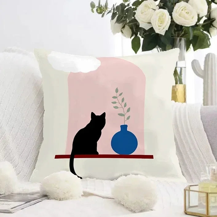 Cute Black Cat Double-sided Printed pillow cover Short plush Suitable living rooms bedrooms sofas throw cushion cover