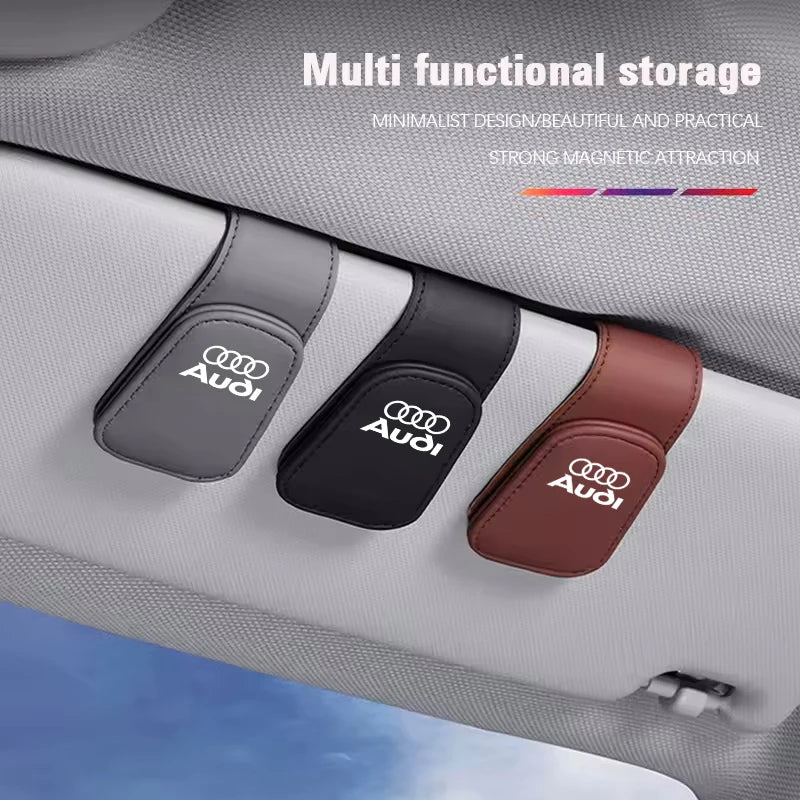 For Audi Sline A4 A3 A6 TT S4 S5 S6 A1 A2 A5 A7 A8 Q1 Q2 Q3 Q4 Q5 Q6 Q7  Car Leathers Glasses Clip Sun Visor Sunglasses Card Box