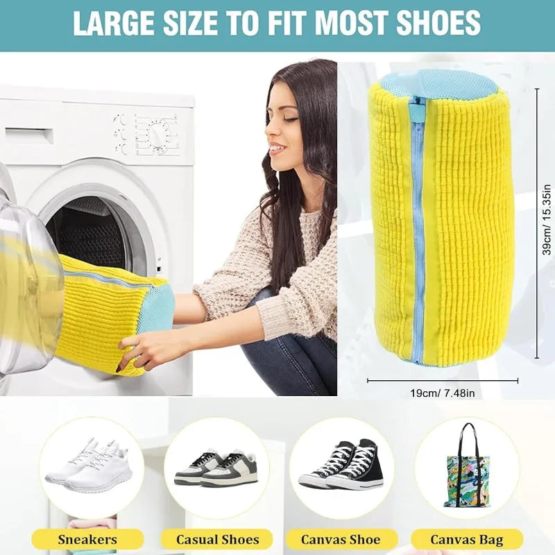 Shoe Washing Machine Bag Fluffy Fiber 360 Surround Cleaning Reusable Durable Laundry Bag With Zipper Closure 1Pc For Sneakers
