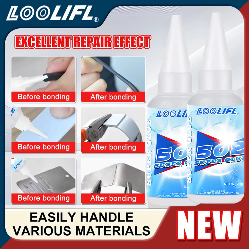 LOOLIFL 1-8pcs 502 Super Glue Instant Quick-drying Cyanoacrylate Adhesive Leather Glass Wood Metal Strong Bond Liquid Glue Tool