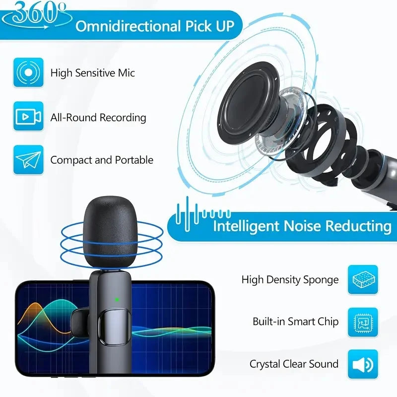 Type-C Port Professional Wireless Lavalier Microphone for Smartphones, Computers and Cameras, Plug and Play