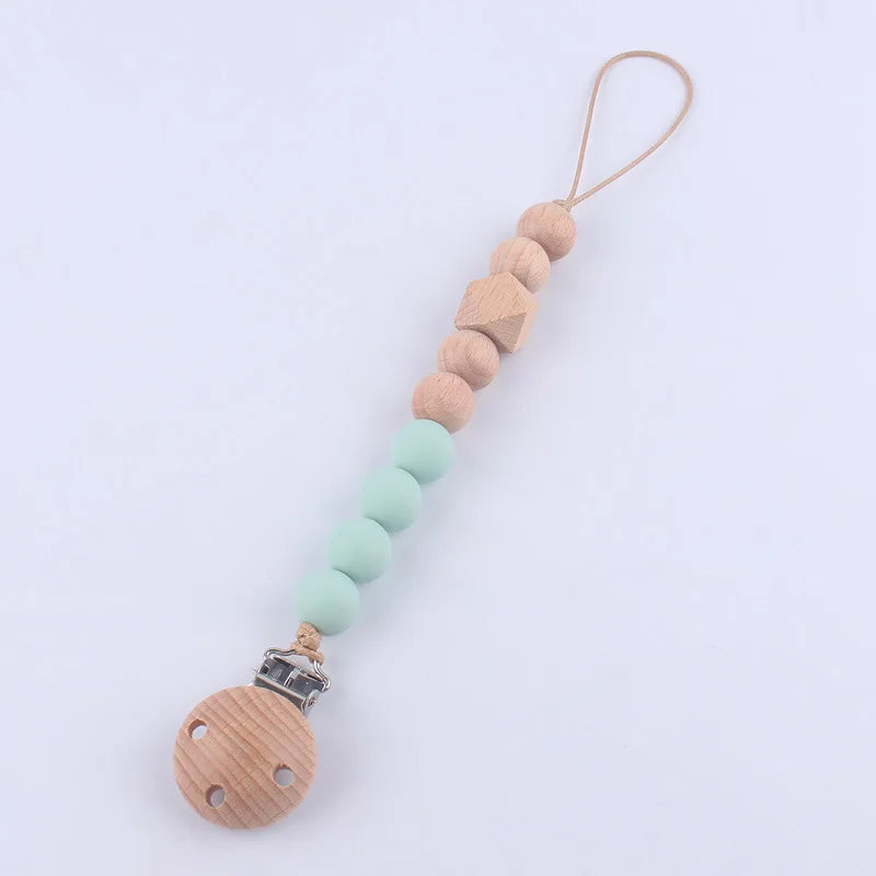 Baby Chain Pacifier Clips Silicone Beech wood Beads Infant Nipple Appease Soother Chain Clips Dummy Holder Nipple Clip Anti-drop