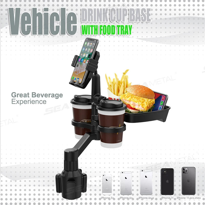 BLALION Car Dual Cup Holder Expander Adjustable for 360° Rotating Multifunctional Auto Seat Cup Holder Snack Tray Drink Holder