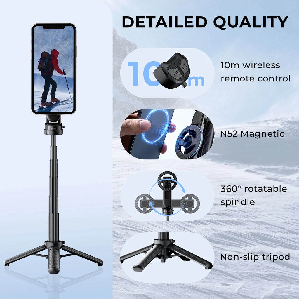 Upgrade Magnetic Phone Holder 360° Rotation Pocket Selfie Stick With Bluetooth Focusing Foldable Desktop Stand for Vlog Shooting