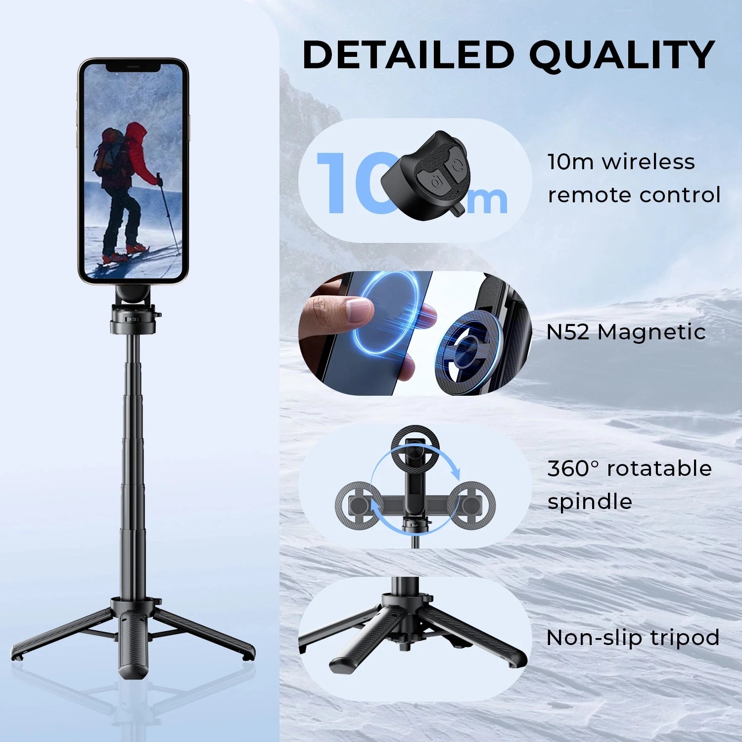 Upgrade Magnetic Phone Holder 360° Rotation Pocket Selfie Stick With Bluetooth Focusing Foldable Desktop Stand for Vlog Shooting