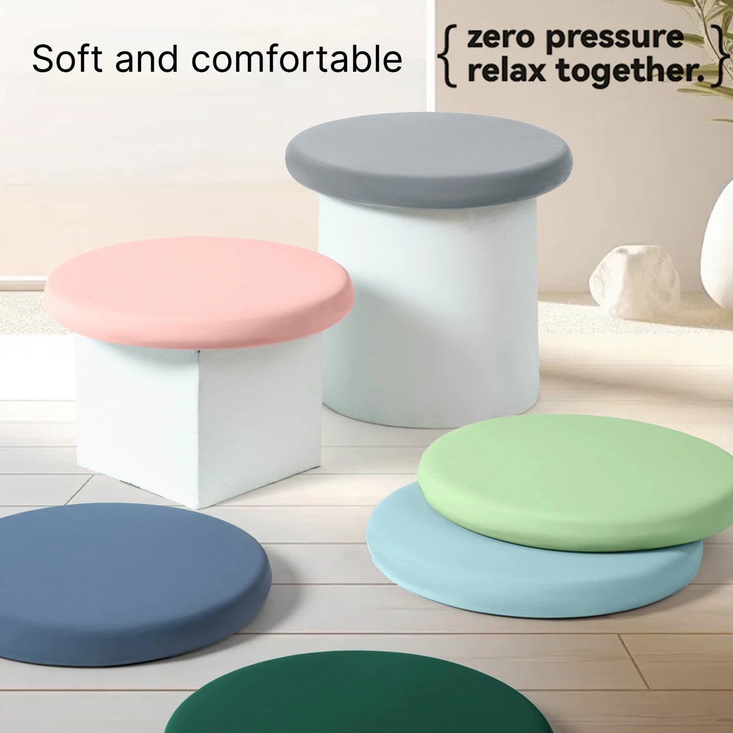Round Ice Silk Fiber Fabric Seat Cushion Rebound Memory Foam Stools Chair Cushion Japanese Solid Thick Soft Comfy Butt Cushion