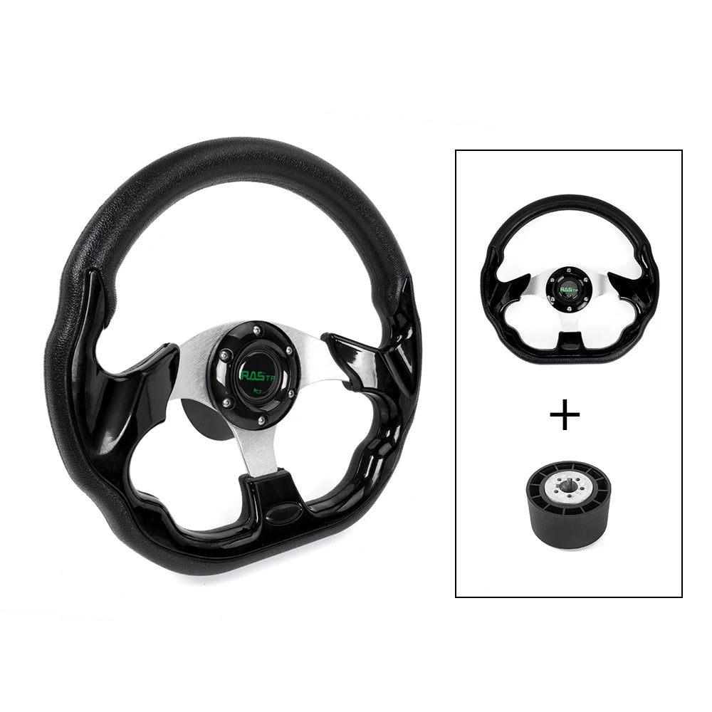 RASTP-12.7" Marine Boat Steering Wheel with Hub Adapter 3/4" Axle Keyway 3 Spokes for Most Marine Boats,Yachts STW031+QR045