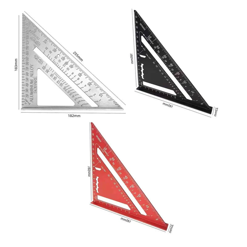 Aluminium Alloy 7/12'' Square Metric Triangle Ruler Made of Aluminium 90 Degree Thin Style Triangle Protractor