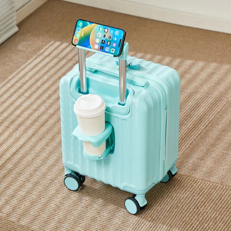 14 Inch Portable Luggage with 3 Extension Handles Carry-On Bag Lightweight Travel Suitcase with Cup And Phone Holder Suitcase
