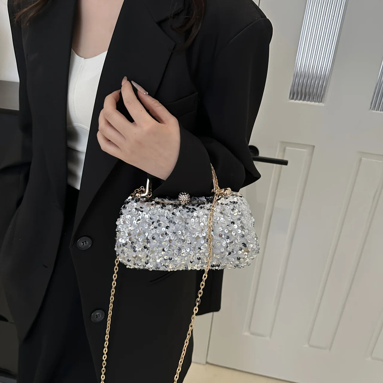 Beaded Sequin Gold Diamond Dinner Bag Women's Handmade Fashion Party Banquet Dress Portable Shiny Rhinestone Handbag Sac Mariage