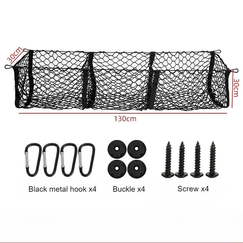 Universal 3-Column Cargo Net Trunk Bed Organizer Mesh Storage Net Bed Grocery Auto Holder Pickup Truck Bed Truck Accessories
