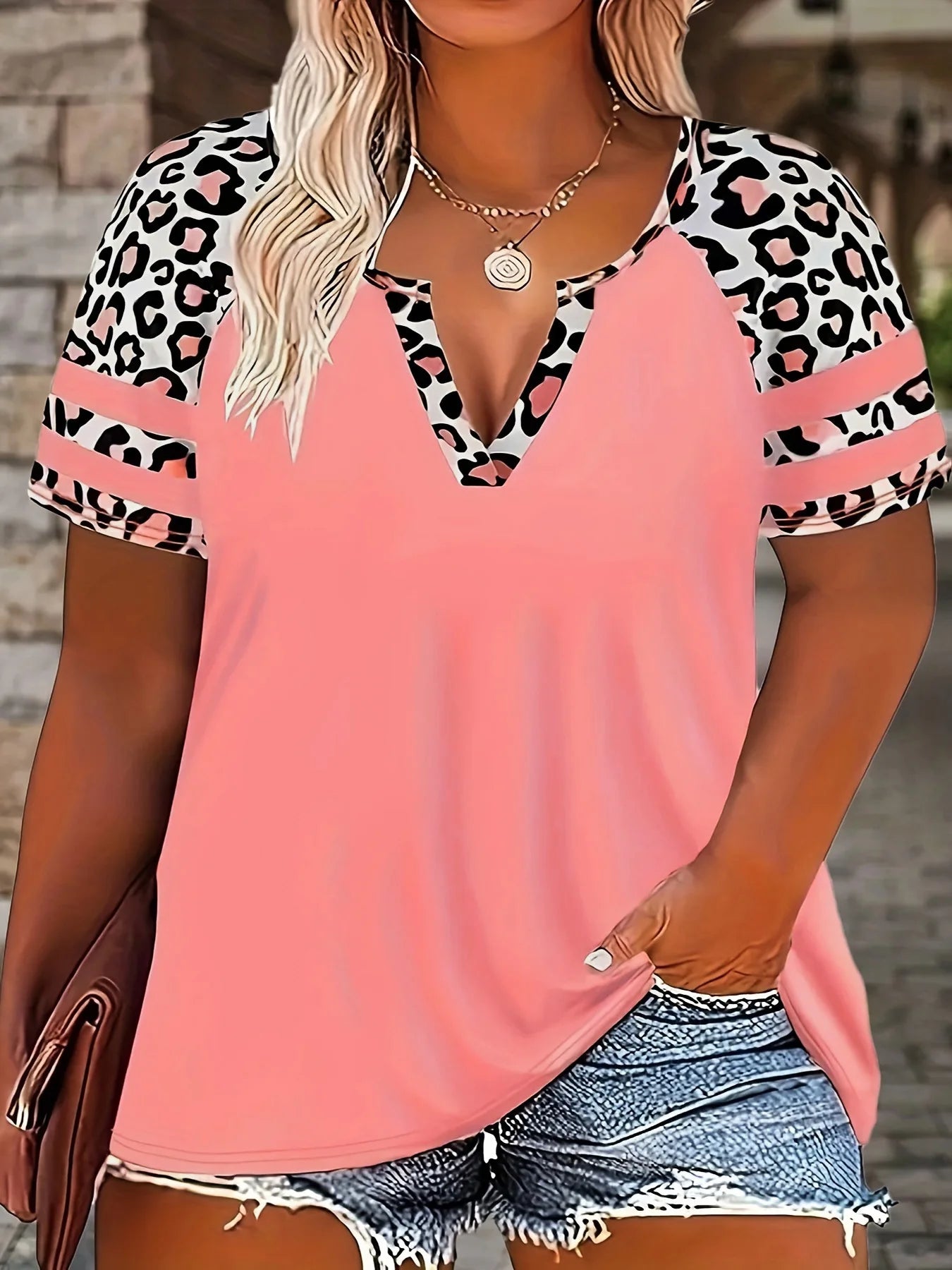 New 2025 Fashion Large Size Shirts Leopard Patchwork Print T-Shirt Casual Short Sleeve Top For Summer Women's Plus Size Clothing