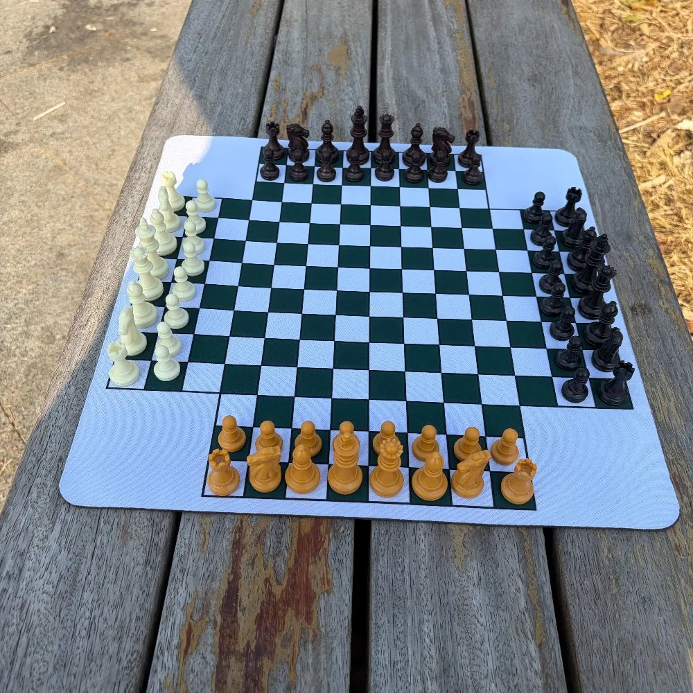 4 Players Chess Classic Board Game, 64pcs Colorful Chess（4 different color 16 PCS per color）, Chess Game for Team with Game Mat