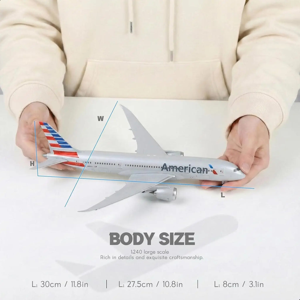 30cm American B787 diecast resin Airplane Model Toy Kit with Stand Wheel for Birthday Holiday Aviation Gift or Collectible