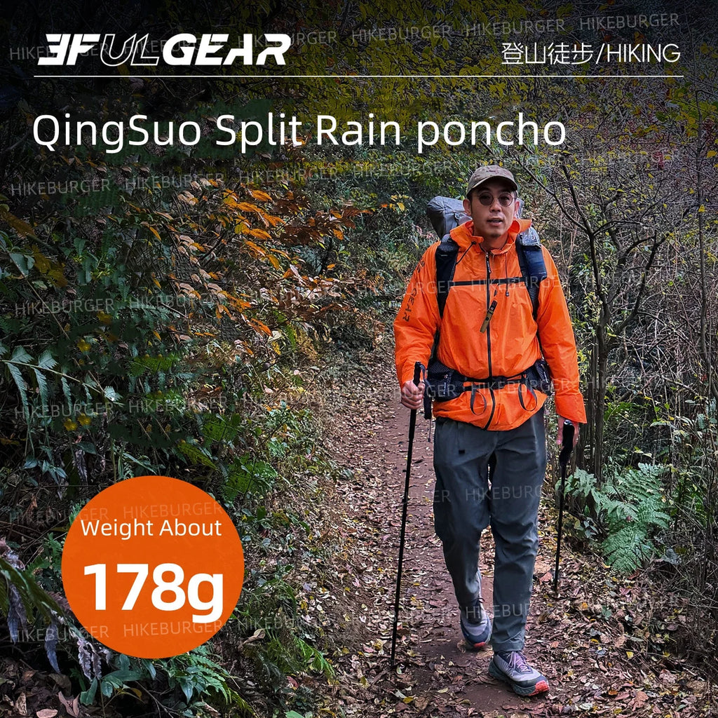 3F UL GEAR QingSuo Spilt Rain Poncho Outdoor Ultralight Sleeve Rain Coats 15D Nylon Waterproof Hiking Cycling Mountaineering