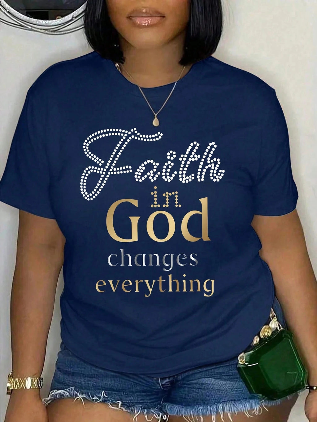 Plus Size Women's Faith In God Changes Everything Pattern Print T-shirt Summer Minimalist Casual Texture High Quality Loose Top