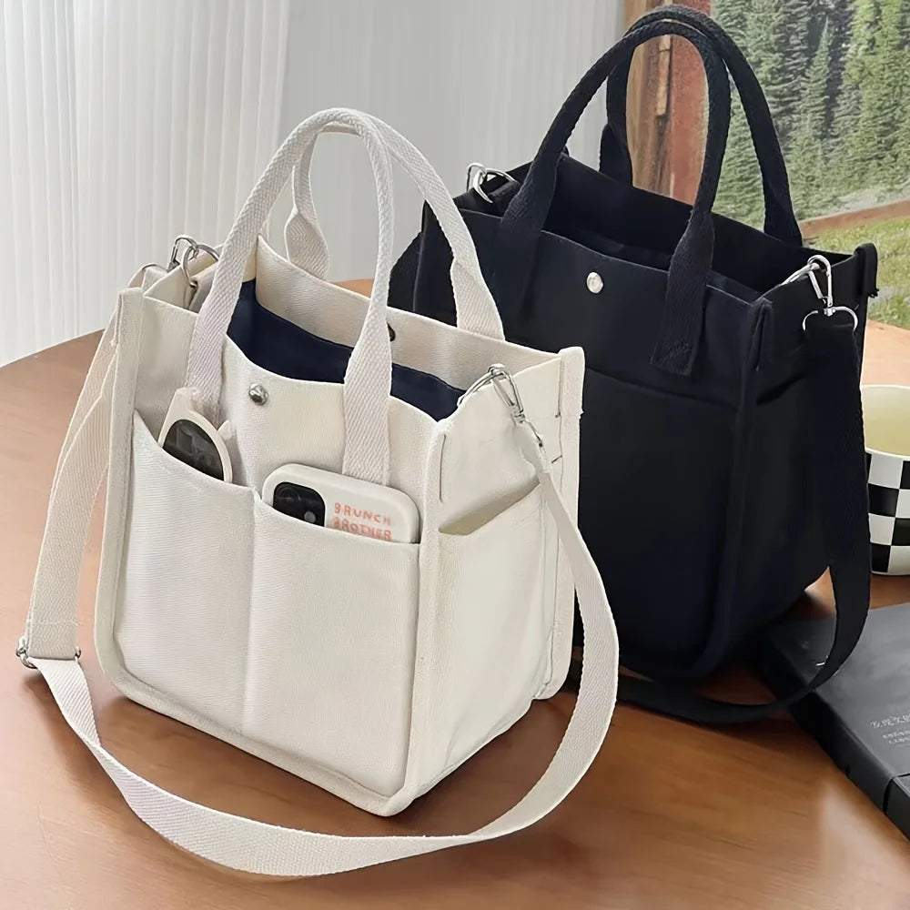 Small Canvas Crossbody Bag with Pockets Cute Women's Shoulder Purse Handbag for Office Work Lunch Bag Eco-Friendly Tote