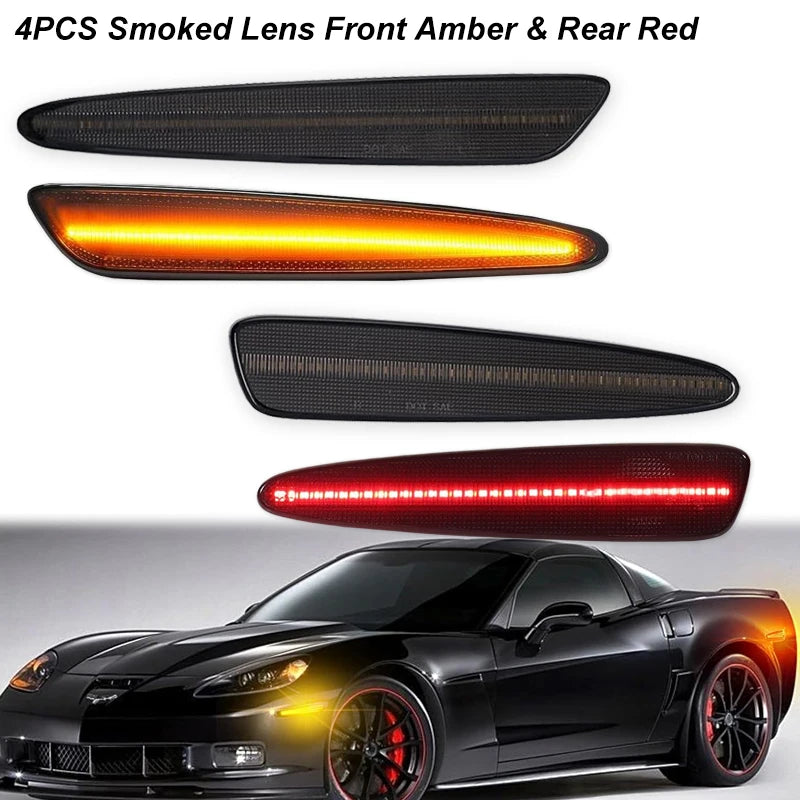iJDM Front Rear Bumper LED Side Marker Turn Signal Lights Yellow Red for Chevrolet Corvette C6 2005-2013 2012 Car Accessories