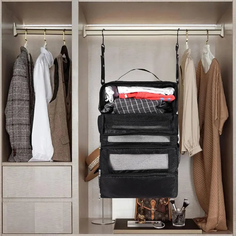 Suitcase Organizer High-capacity Travel Luggage Organizer Hanging Shelve Packing Cube Closet Collapsible Hanging Storage Bags